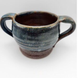 Handmade two handled cup | dish | sugar bowl |‎ glazed pottery